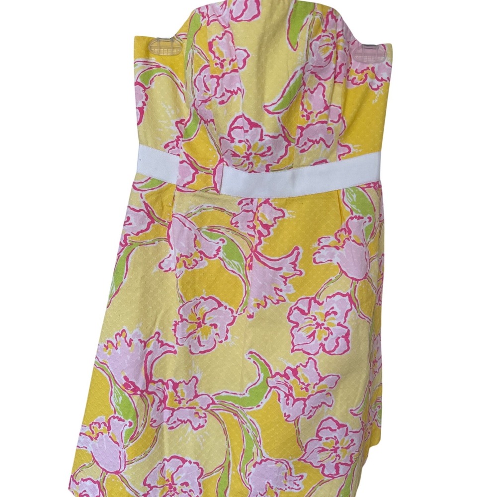 Lilly Pulitzer Amberly strapless mini dress yellow Starfruit Day Lilly floral 2 - Picture 3 of 10